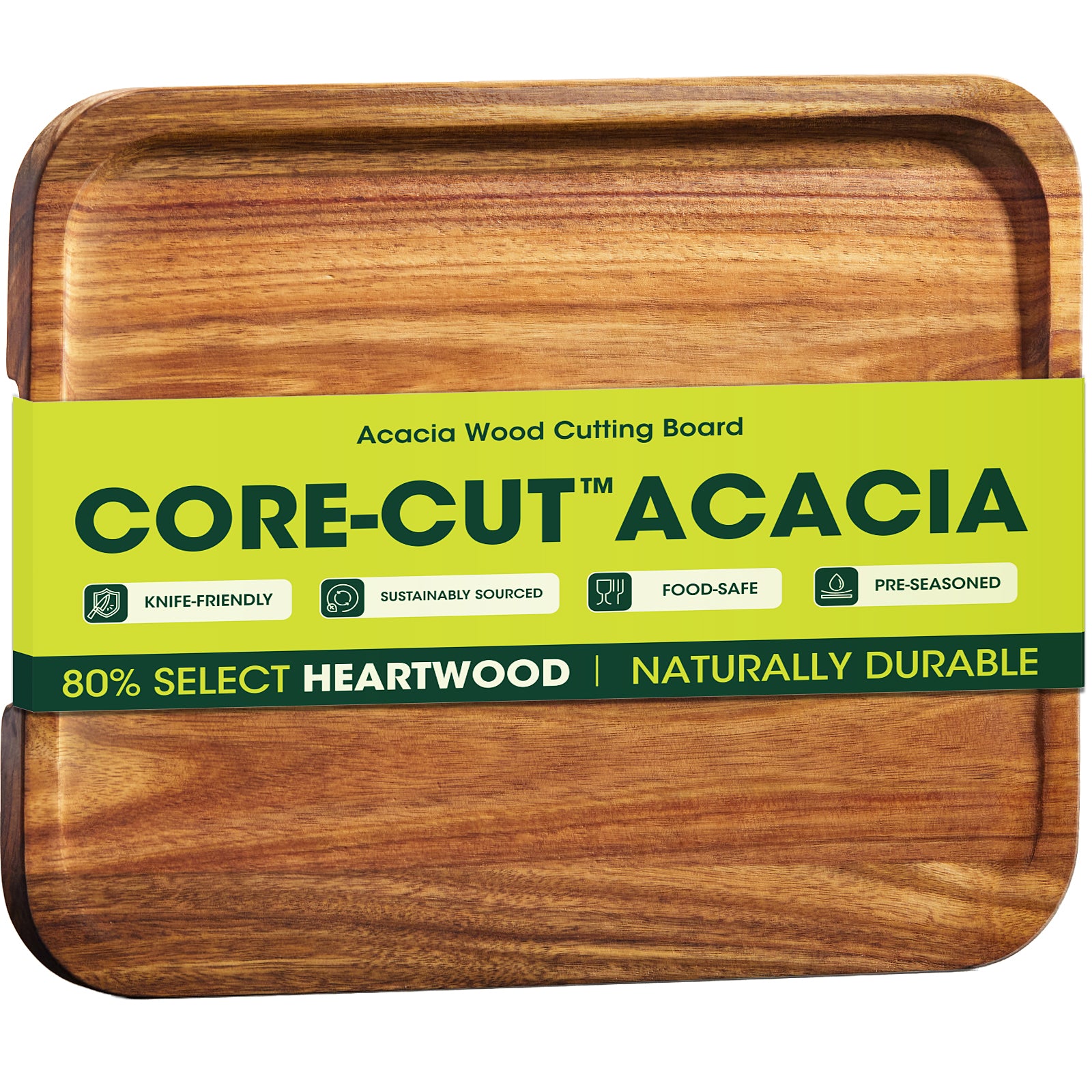 Starkbear Acacia Wood Cutting Board Set of 3 with Stand, Core-Cut Non Slip Wooden Chopping Block