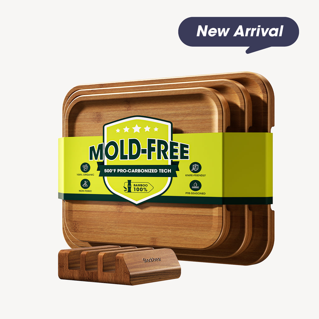 Stackbear Deep-Carbonized Bamboo Cutting Board Set of 3 with Stand
