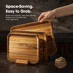 Starkbear Acacia Wood Cutting Board Set of 3 with Stand, Core-Cut Non Slip Wooden Chopping Block