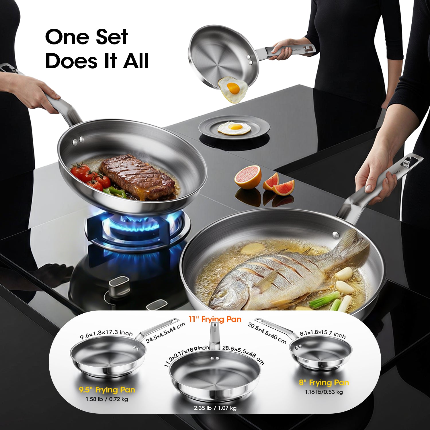 SizzleNest Stainless Steel Frying Pan