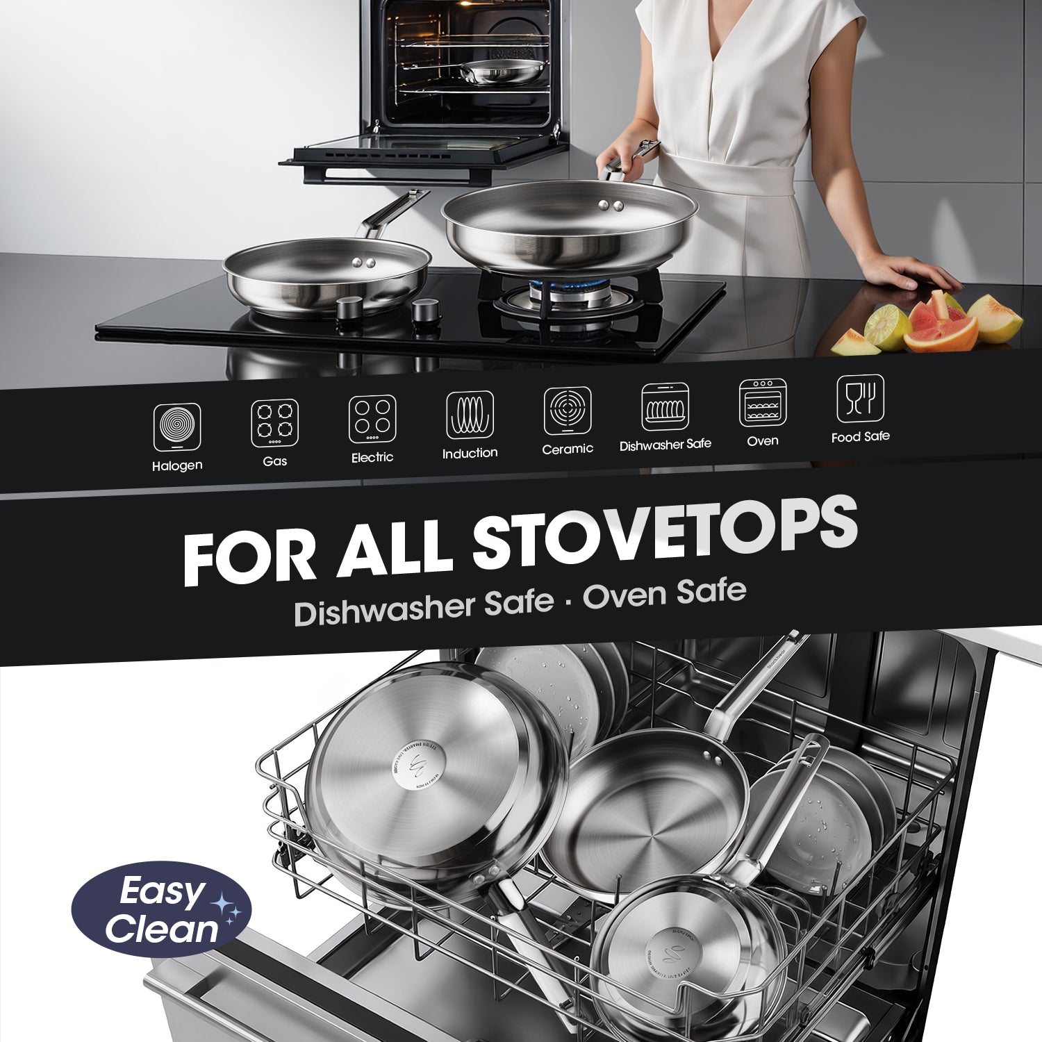 SizzleNest Stainless Steel Frying Pan