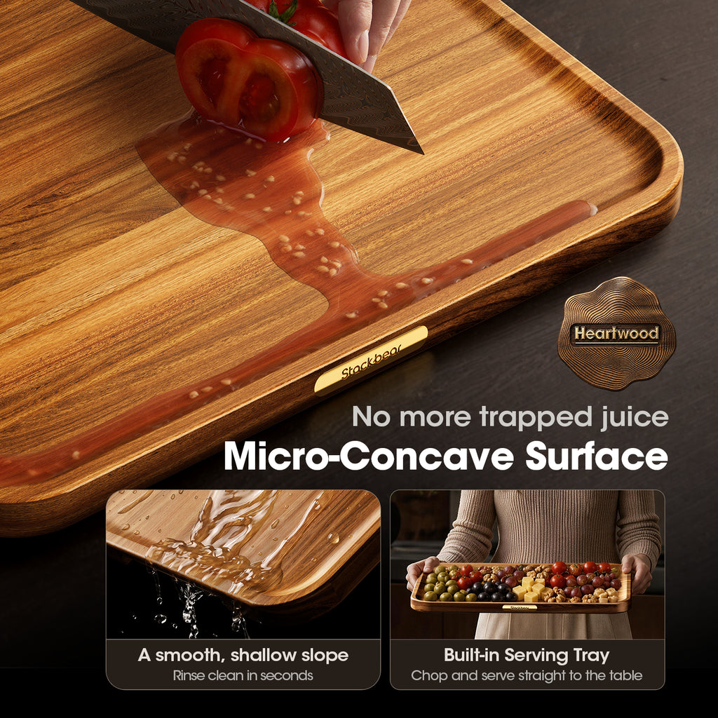 Starkbear Acacia Wood Cutting Board Set of 3 with Stand, Core-Cut Non Slip Wooden Chopping Block