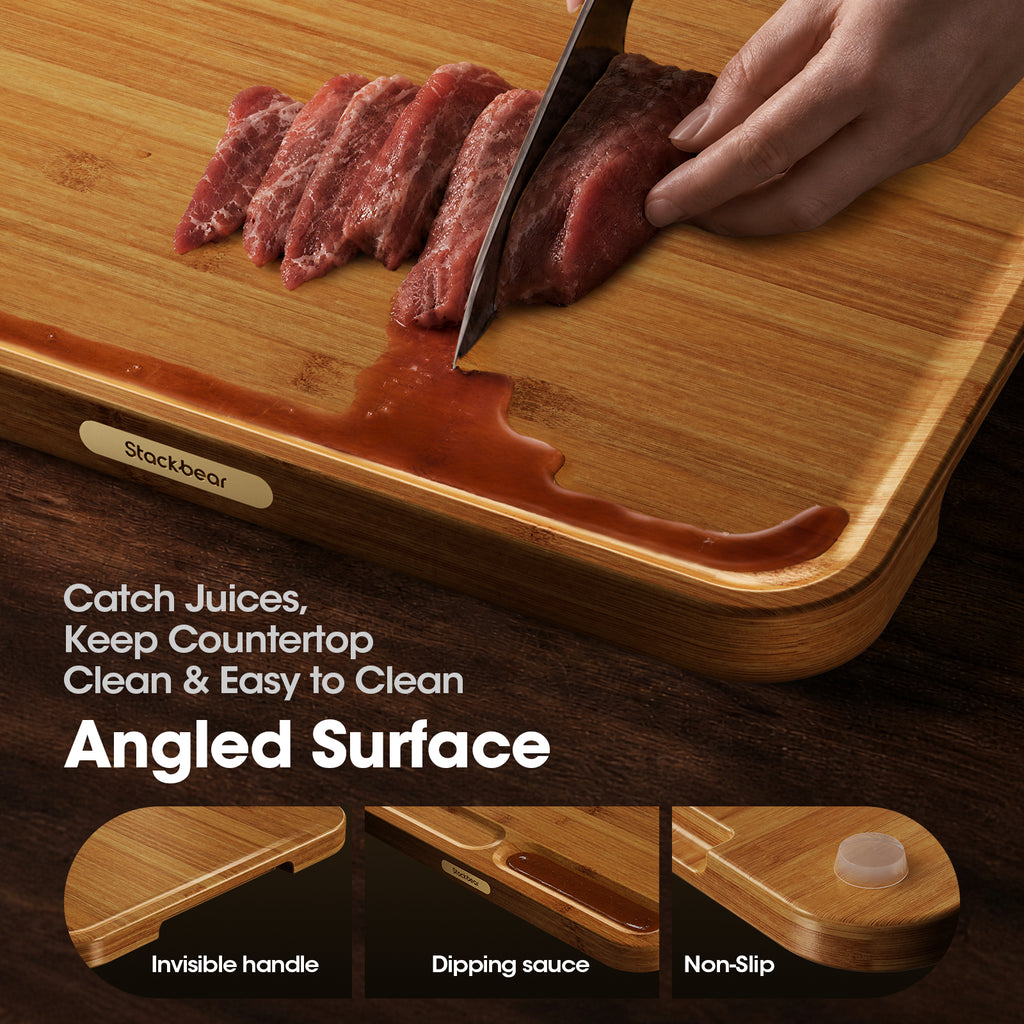 Stackbear Deep-Carbonized Bamboo Cutting Board Set of 3 with Stand