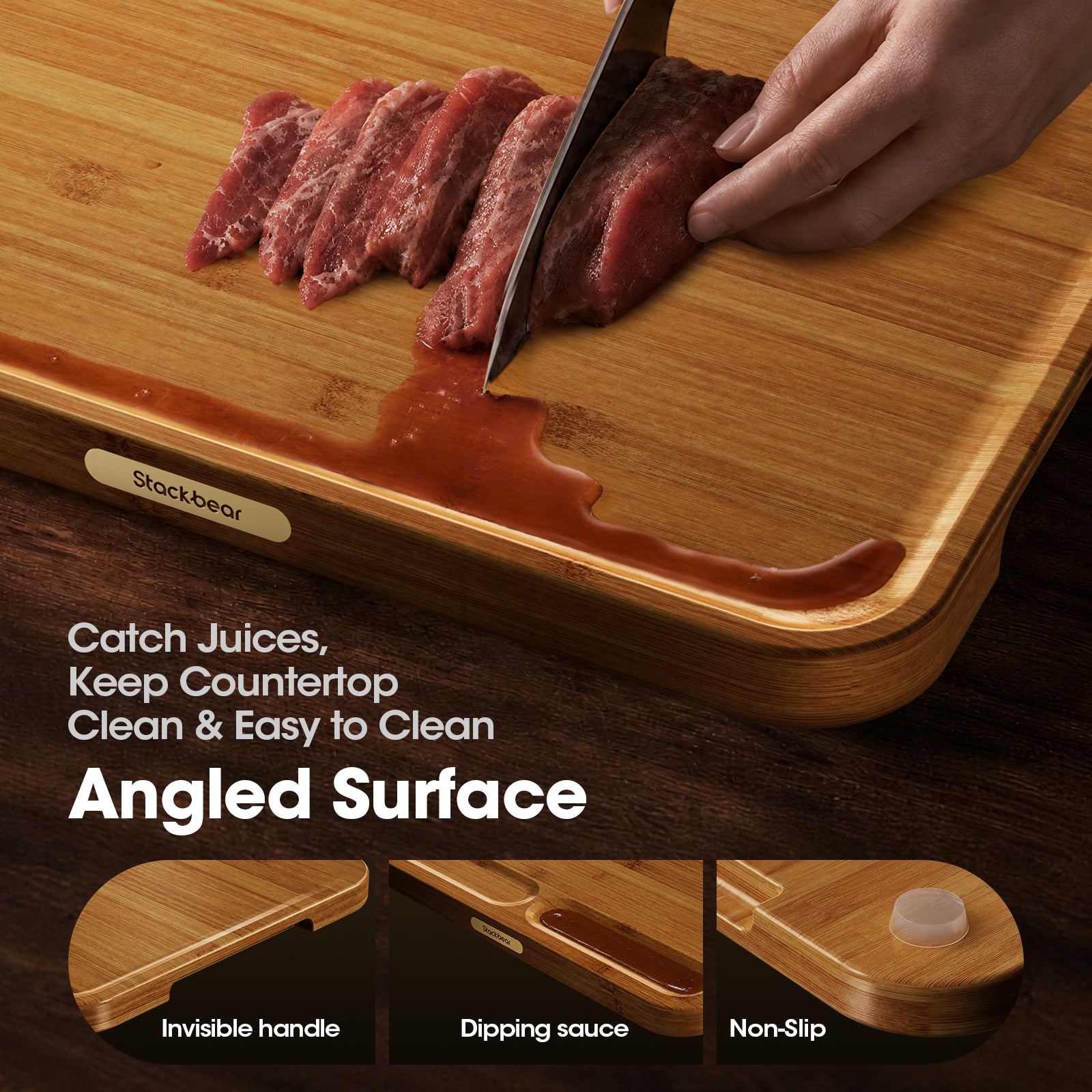 Stackbear Deep-Carbonized Bamboo Cutting Board Set of 3 with Stand