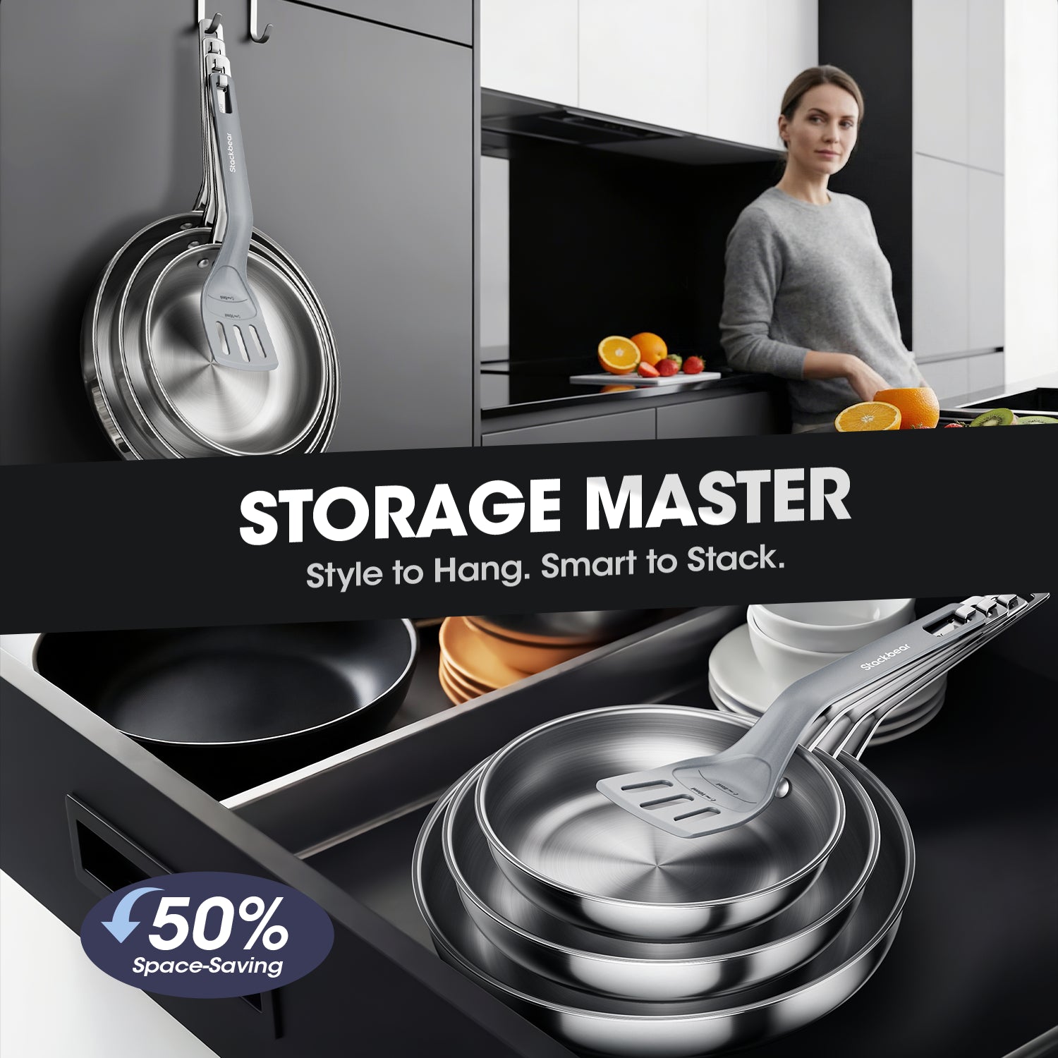 SizzleNest Stainless Steel Frying Pan
