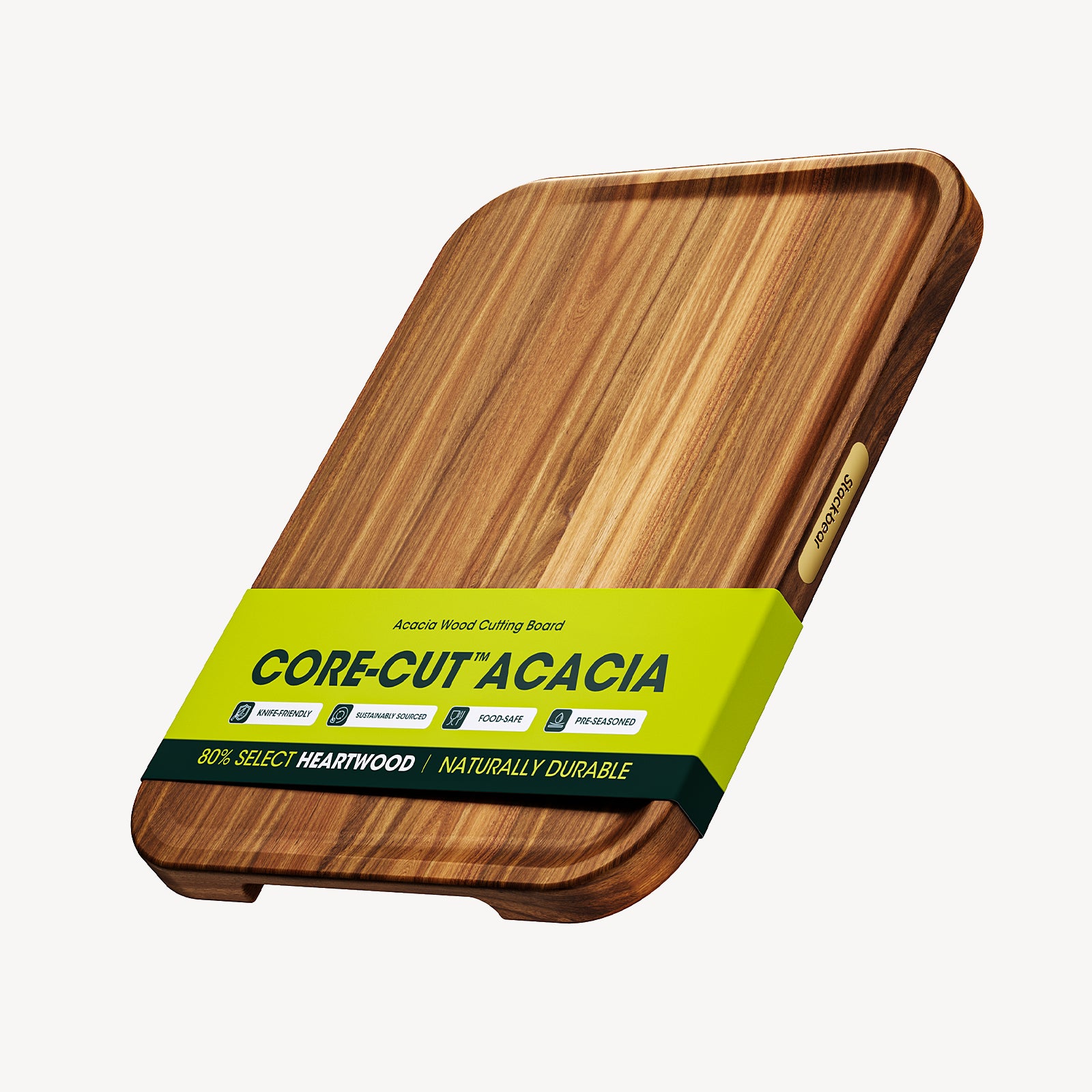 Starkbear Acacia Wood Cutting Board Set of 3 with Stand, Core-Cut Non Slip Wooden Chopping Block