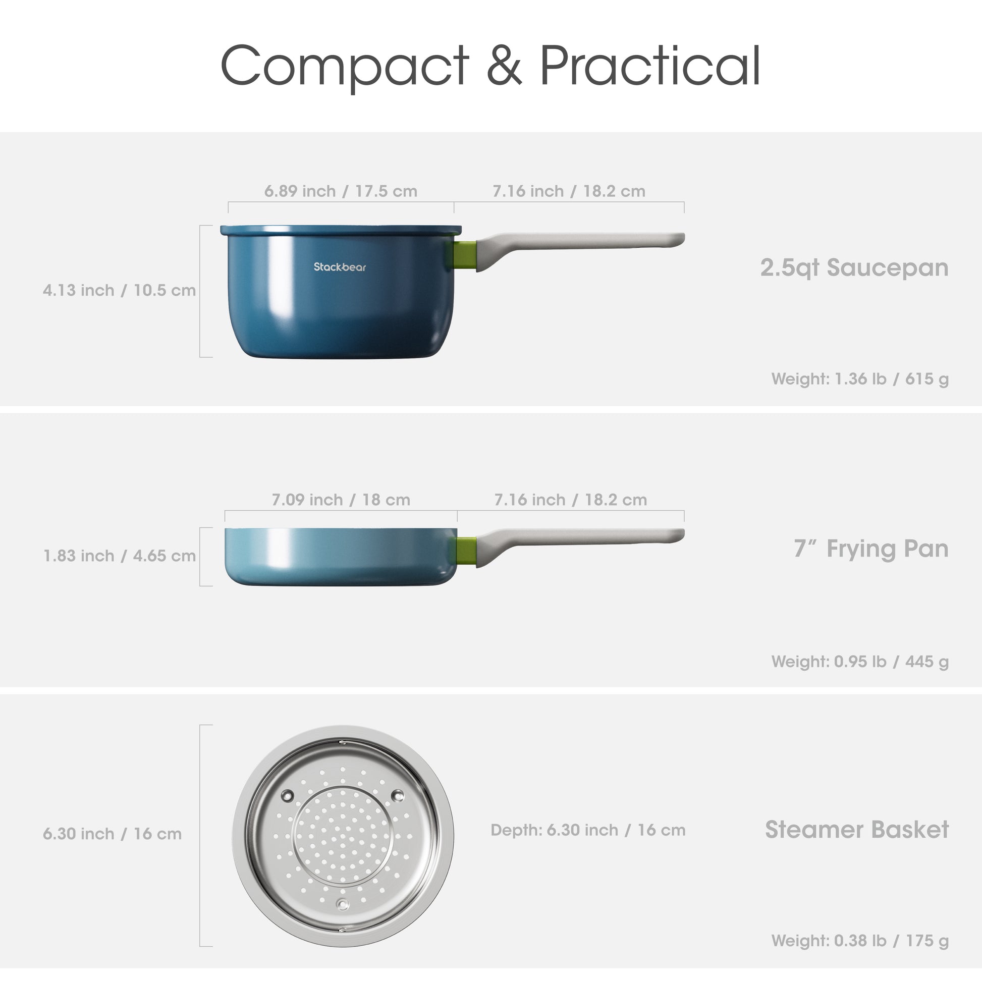 TriNest  3-in-1 Stackable Cookware Set