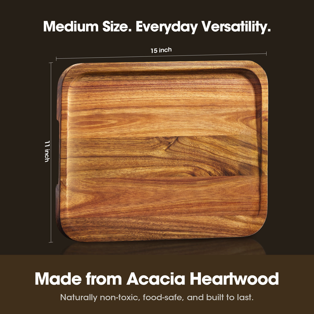 Starkbear Acacia Wood Cutting Board Set of 3 with Stand, Core-Cut Non Slip Wooden Chopping Block