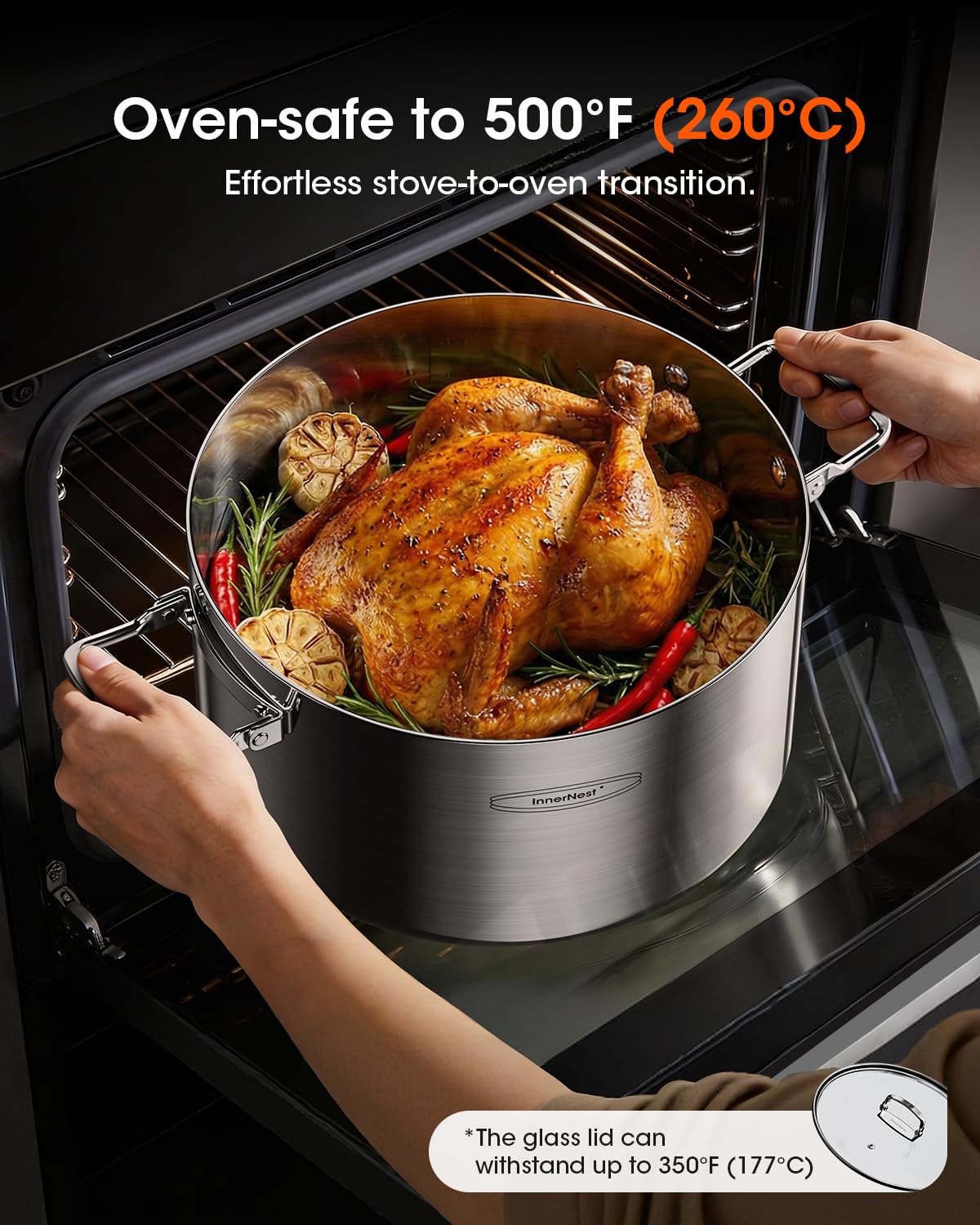 Stainless Steel Pot Set, 6-Piece Stackable Stock Pots with Glass Lids 3-ply stainless steel stock pot set with foldable handles, induction-ready base, and 1.7, 3.9 & 7.2 qt capacities.